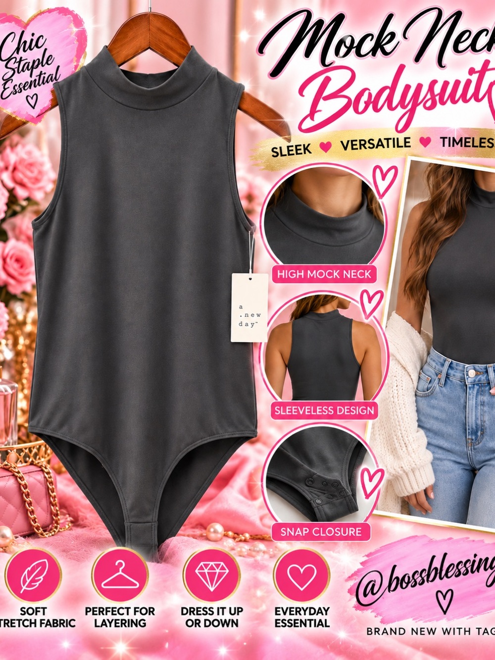 🖤 A New Day Mock Neck Sleeveless Bodysuit | NWT | Chic Essential